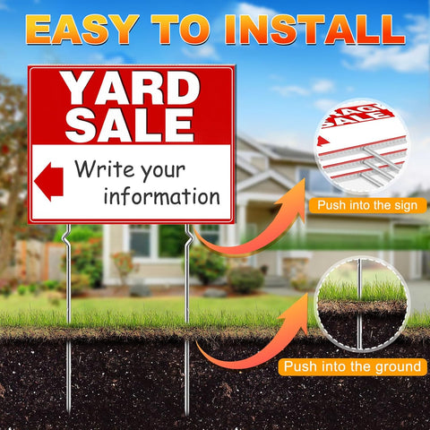 Remiawy Yard Sale Signs, 3 Pack Yard Signs with Metal Stakes, 17x13 Inch Double Sided Large Garage Sale Kit with Directional Arrows Stickers Weatherproof Corrugated Plastic for Event