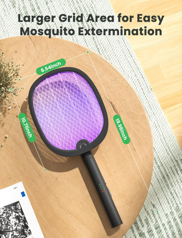 YISSVIC Electric Fly Swatter Foldable Bug Zapper Racket 2 in 1 Mosquito Killer with Purple Attractant Light Rechargeable 1800mAh for Indoor Home Backyard Patio Camping