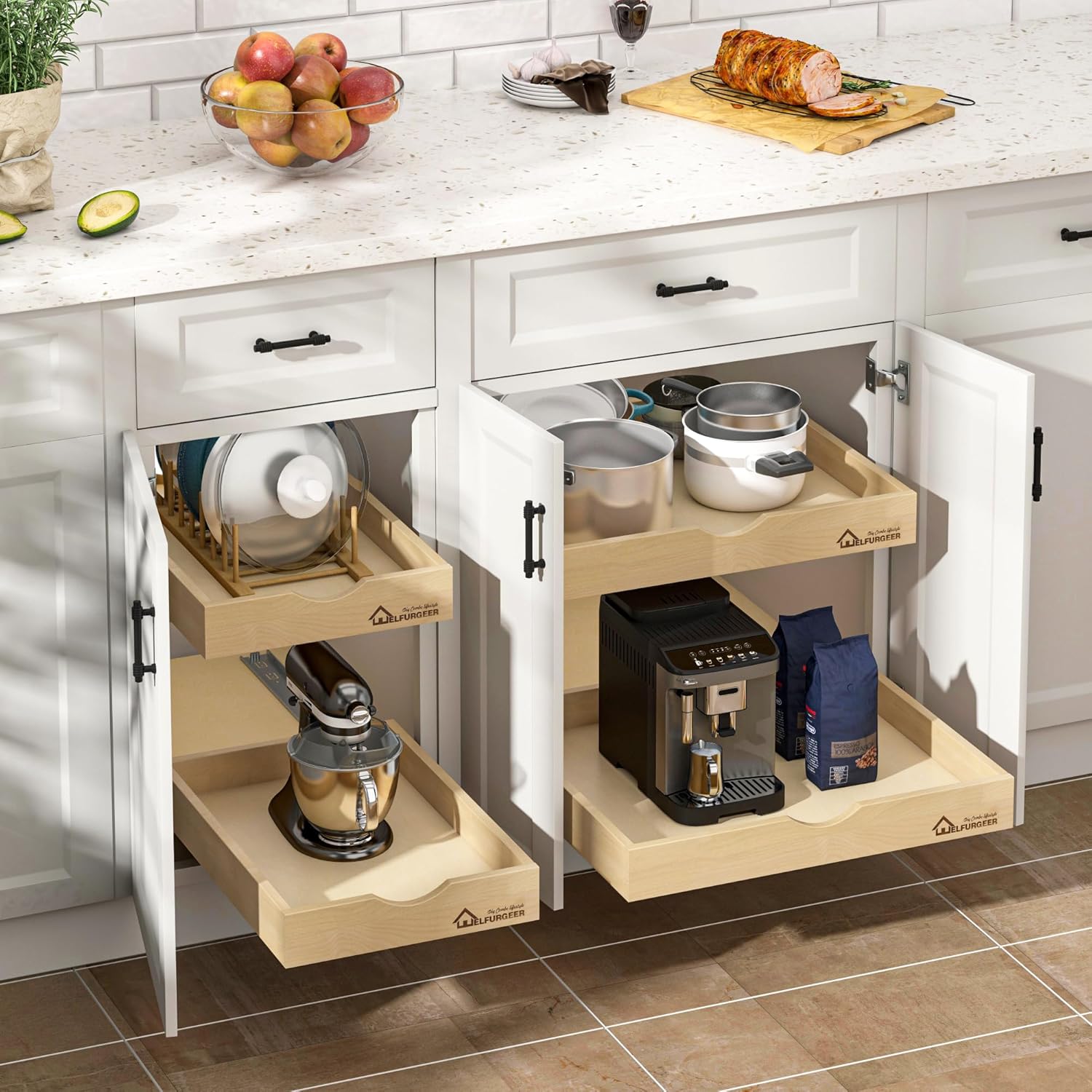 WelFurGeer Soft Close Pull Out Drawers for Cabinets, 14" W x 21" D Pull Out Cabinet Drawer with Heavy Duty Slides, Pull Out Cabinet Organizer, Cabinet Roll Out Drawers, Pull-Out Home Organizers