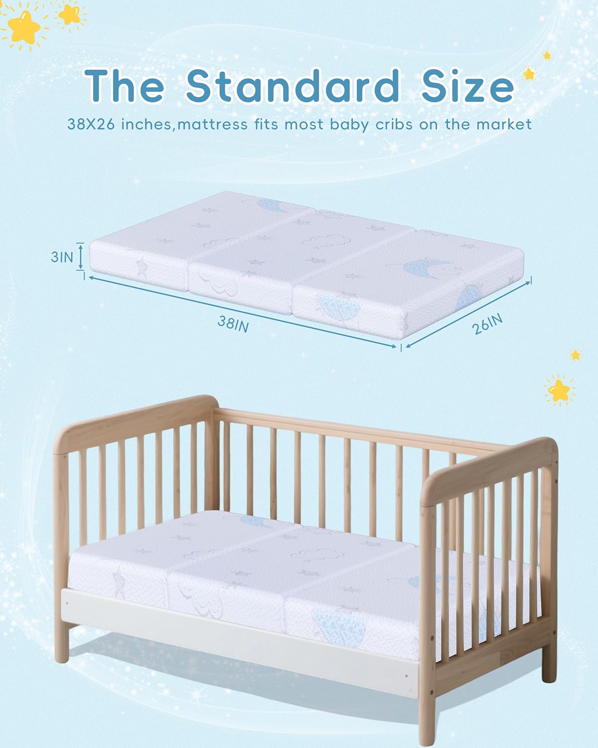 Trifold Pack and Play Mattress 38"x26", Dual Sided Pack N Play Mattresses for Baby Toddler with Waterproof Washable Breathable Cover, Portable Travel Crib Mattress for Playpen