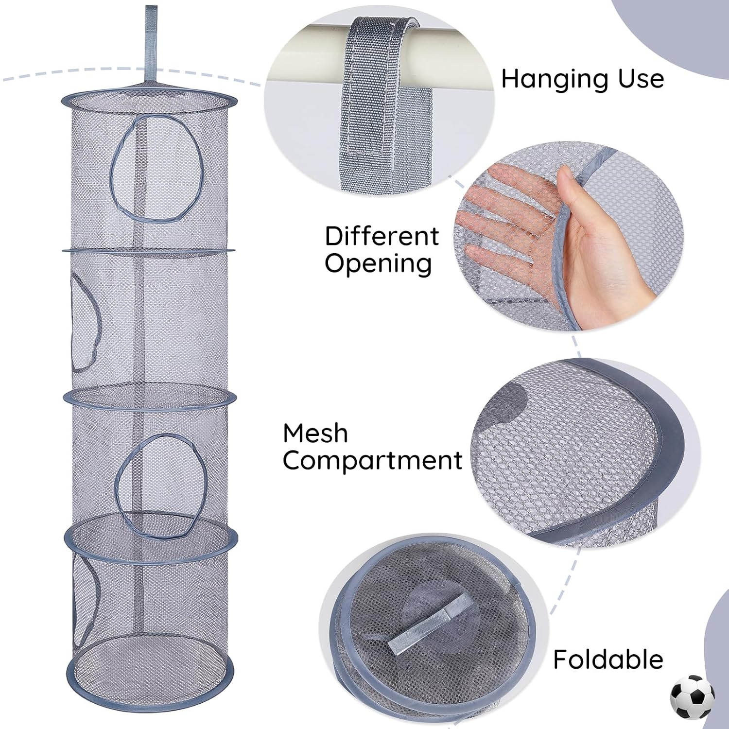 Basumee Hanging Stuffed Animals Storage, 2 Pack Mesh Plush Storage, 4-Tier