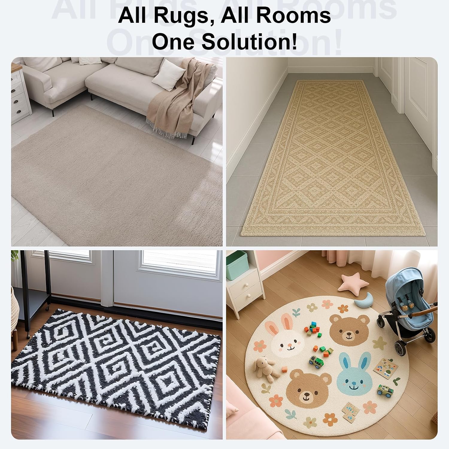Home Techpro 12 PCS Rug Tape, Gripper for Rug for Hardwood Floors, Double Sided Reusable Under Rug Carpet Tape Stickers, Rug Anti Slip Grips for Area Rugs, Non Slip Rug Pads