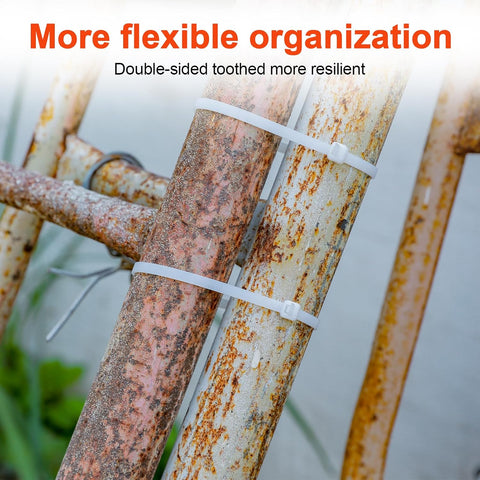 12 Inch White Zip Ties Double Sided Toothed,120 LBS Tensile Strength Heavy Duty Cable Wire Ties With Self-Locking Adjustable More Durable Nylon Tie Wraps for Indoor Outdoor（100 Pack）
