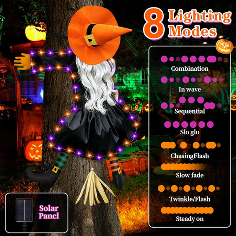 Halloween Decorations Outdoor, Solar Witch, Orange-Silver Hair