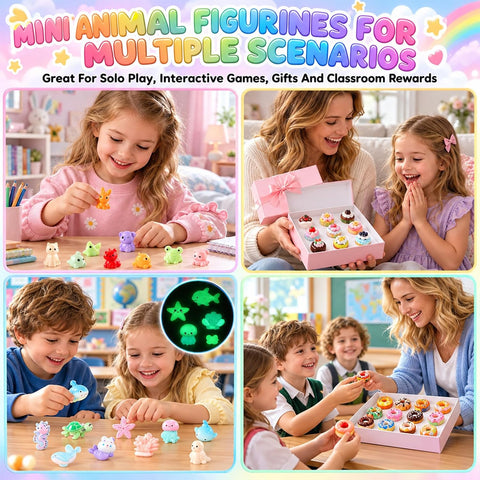TQBAJ 60PCS Mini Glow in The Dark Animal Resin Models, Mystery Resin Animals Blind Bag, DIY Fairy Garden House Micro Landscape Aquarium Decor, Individually Wrapped Blind Bag(A)