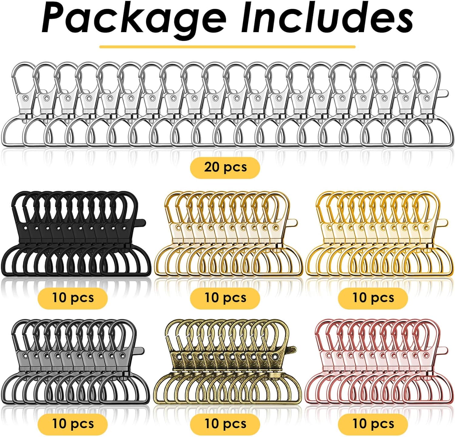 Swivel Clasp Hooks, Anezus 80Pcs Key Chain Clip Hooks, D Ring Clip Lanyard Hardware for Keychain Making, Lanyard Making, Purse Hardware, DIY Craft (1” Inside Width)