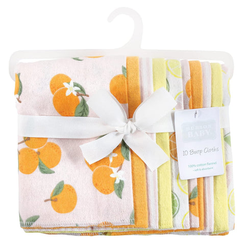 Hudson Baby Unisex Baby Cotton Flannel Burp Cloths, Citrus Orange, One Size