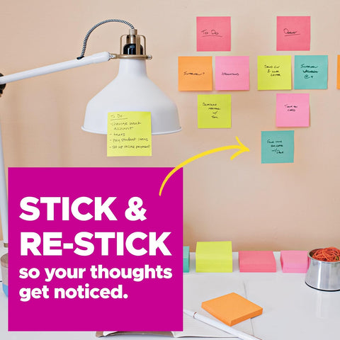 Post-it Super Sticky Notes, 3 x 3 in, Assorted Brights, 24 Pads
