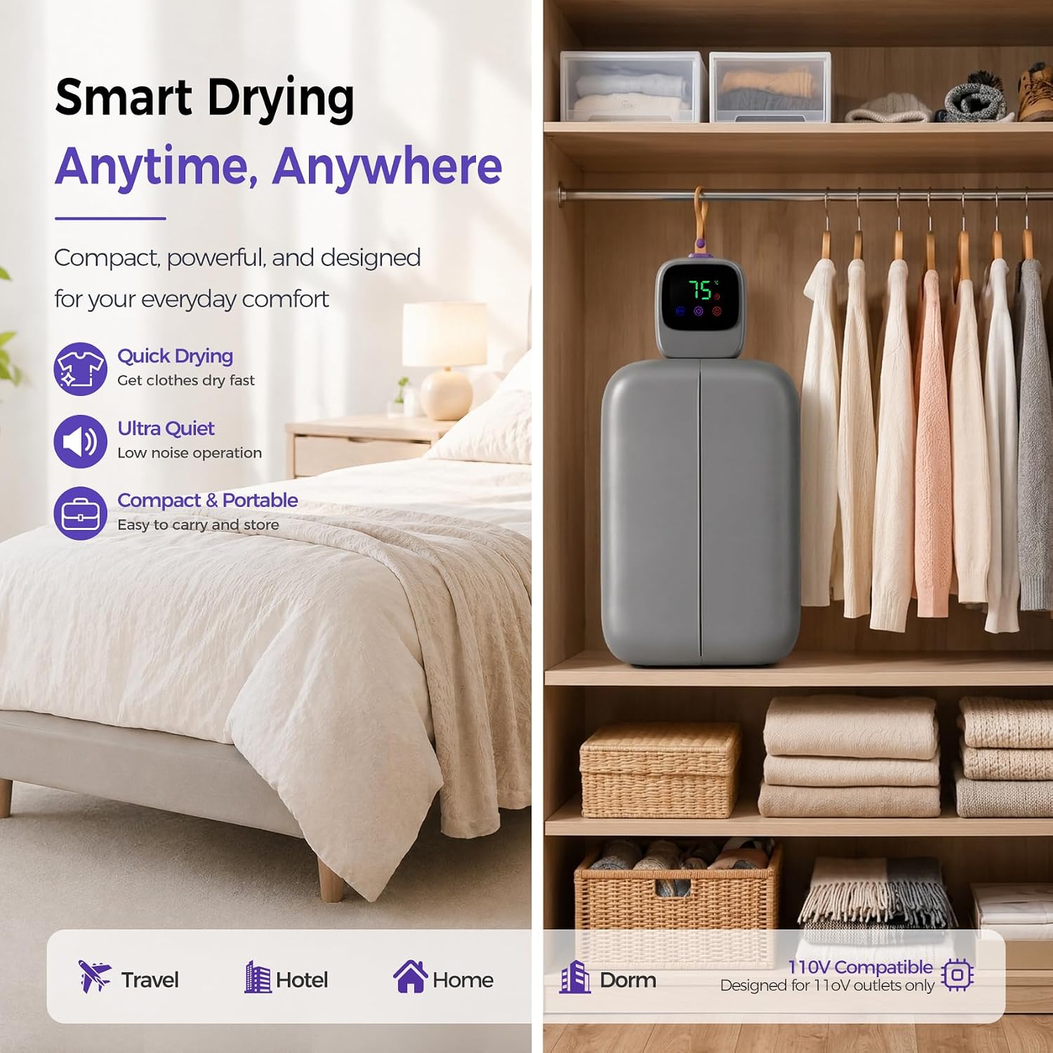 Portable Clothes Dryer, Mini Electric Laundry Dryer with 3 Heat Settings