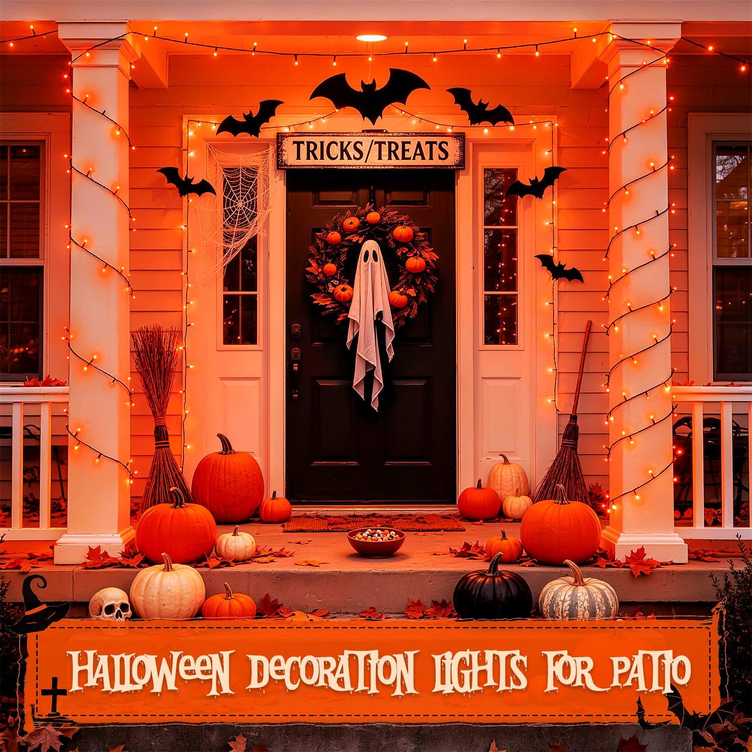JMEXSUSS Connectable Orange String Lights, 250LED Halloween Lights Plug in