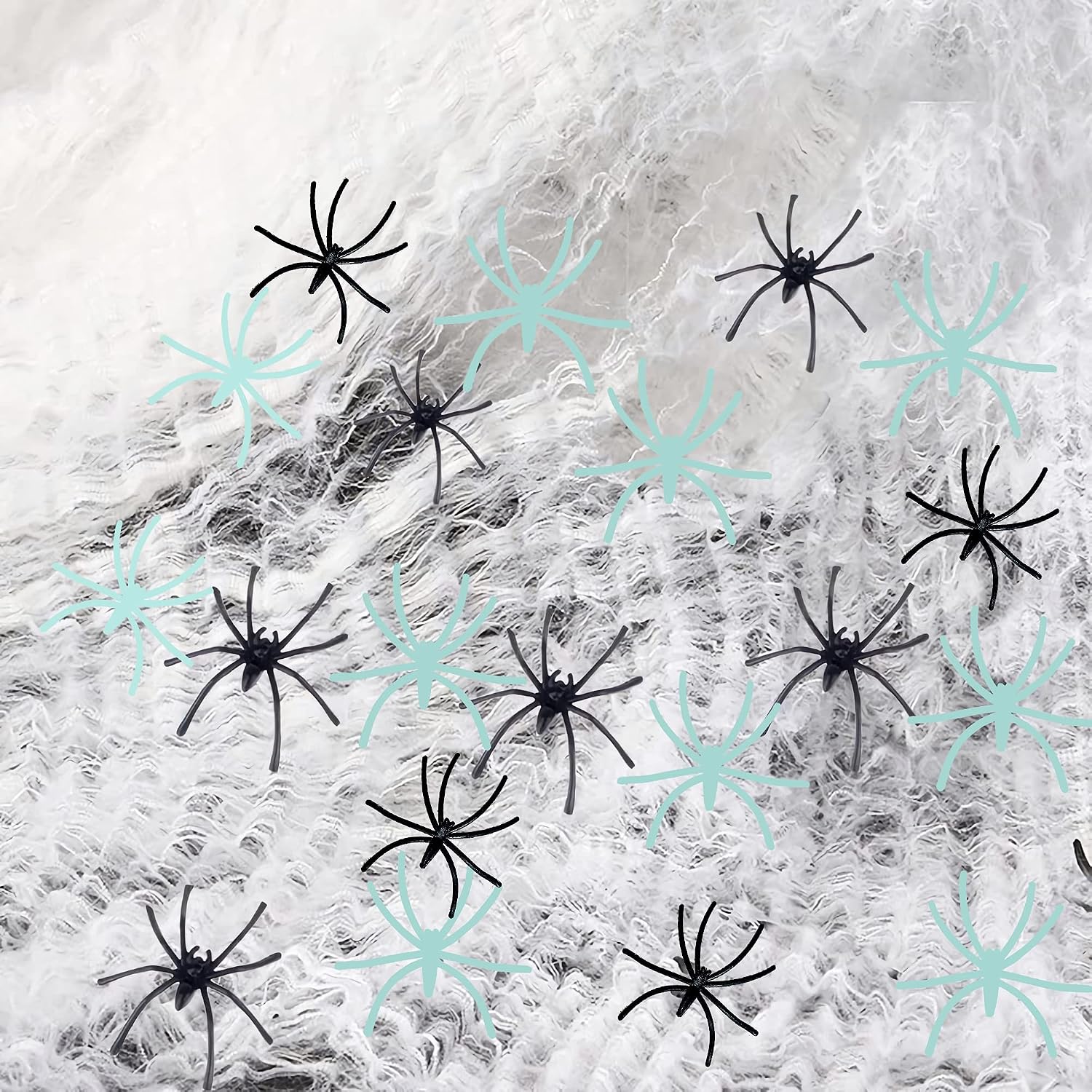 1200 Sqft Halloween Spider Web Decorations, with 50 Glow and 50 Black Fake Spiders, Halloween Decorations Outdoor Large Stretch Spider Web Cobwebs Indoor (1200 sqft Web+100 Spider)