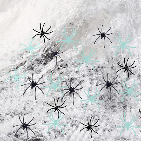 1200 Sqft Halloween Spider Web Decorations, with 50 Glow and 50 Black Fake Spiders, Halloween Decorations Outdoor Large Stretch Spider Web Cobwebs Indoor (1200 sqft Web+100 Spider)