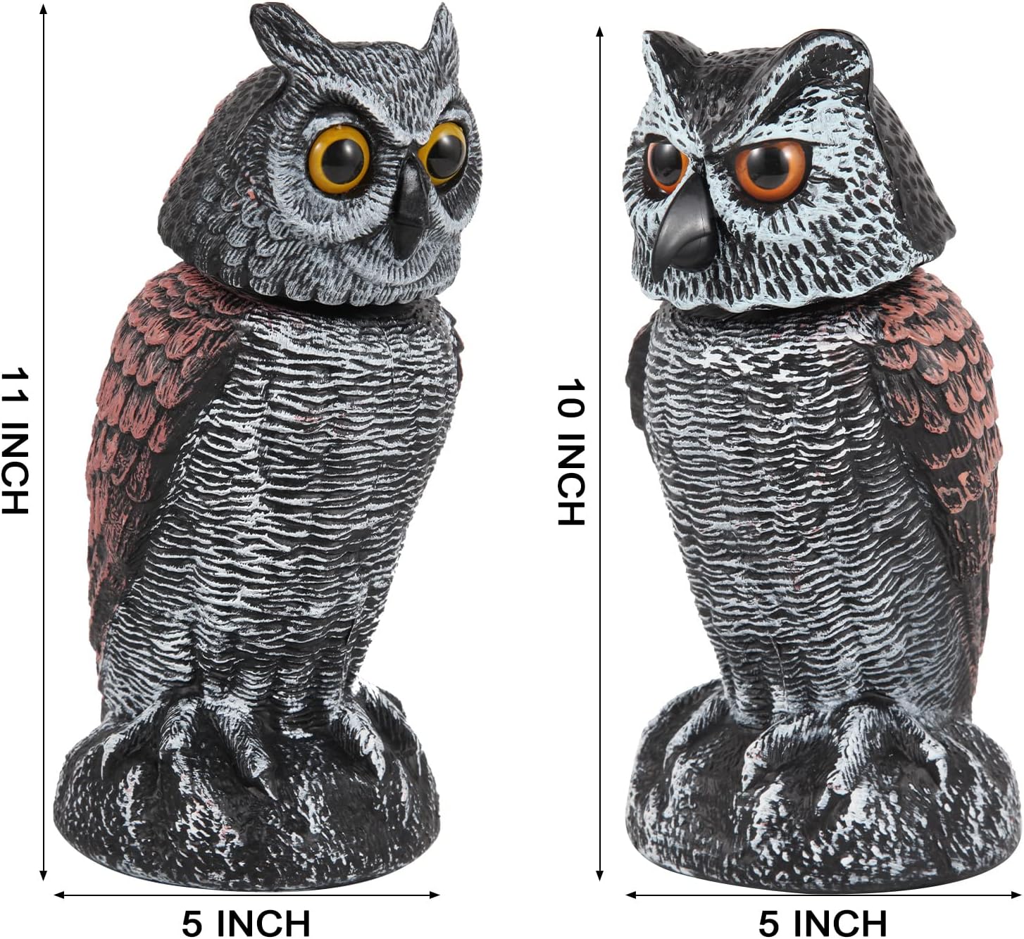 Hedoc 2 Pack Fake Owl Decoys to Scare Birds Away, Rotating Head Bird Deterrents, Nature Enemy Scarecrow Plastic Statues, Pest Repellent for Gardens and Patios