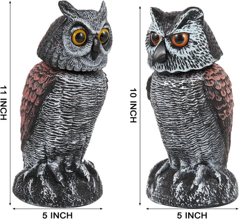 Hedoc 2 Pack Fake Owl Decoys to Scare Birds Away, Rotating Head Bird Deterrents, Nature Enemy Scarecrow Plastic Statues, Pest Repellent for Gardens and Patios