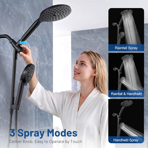 MakeFit Dual Filtered Rain Shower Head Combo, High Pressure Handheld Shower Head with Adjustable Bar - Rainfall Shower Head And Showerhead with Filter for Hard Water - Removes Chlorine