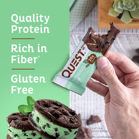 Quest Nutrition Mint Chocolate Chunk Protein Bars, 20g Protein, 1g Sugar, 4g Net Carb, Gluten Free, Keto Friendly, 12 Count