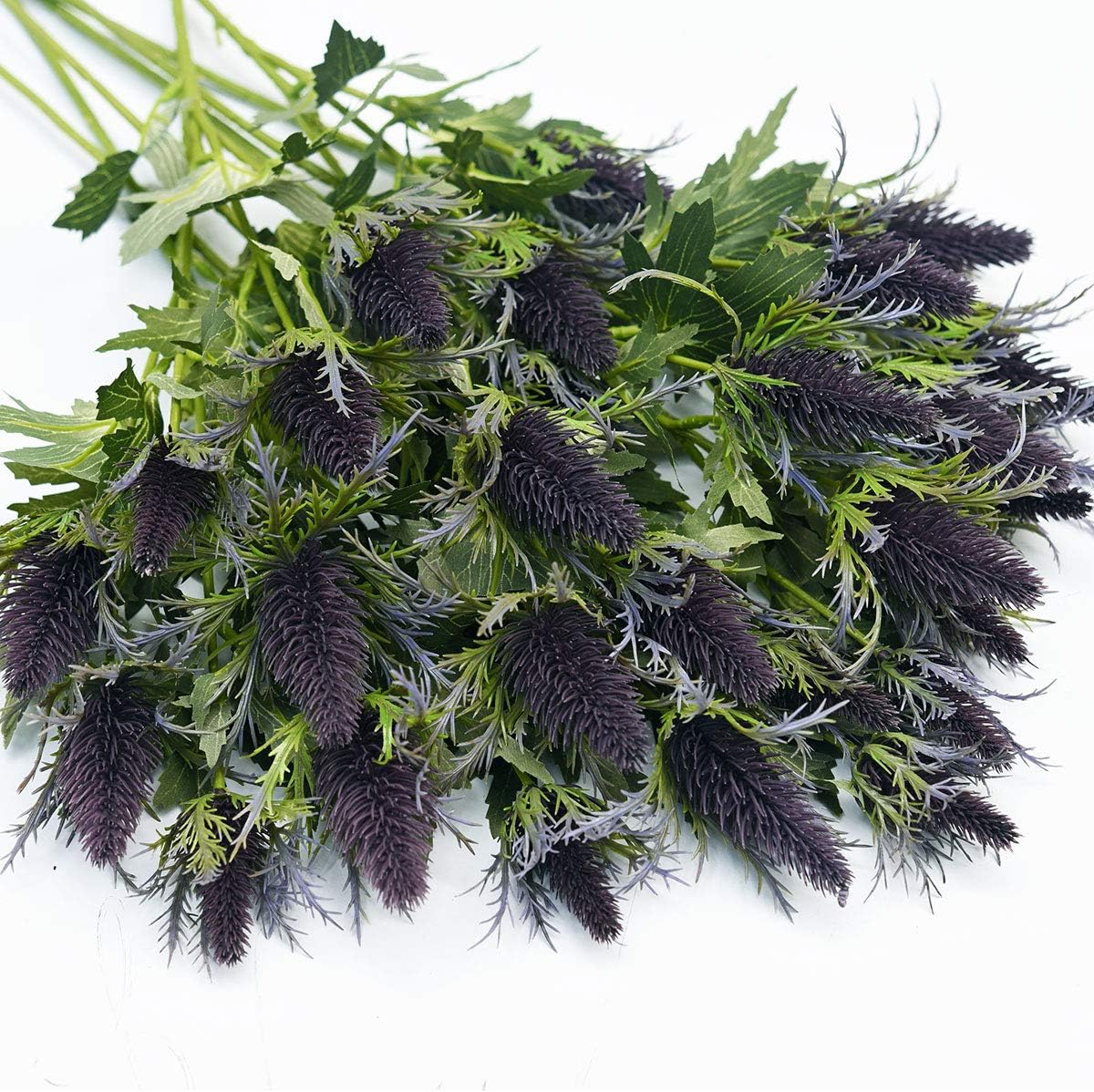 FiveSeasonStuff Real Size Artificial Thistle Flowers Real Touch 8 Stems Rustic Purple and Green Thistle Decor Spray Eryngium | Sea Holly for Wedding Bouquet Centerpiece 26 inches