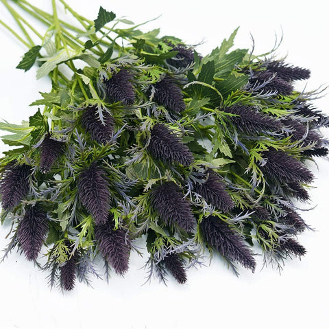 FiveSeasonStuff Real Size Artificial Thistle Flowers Real Touch 8 Stems Rustic Purple and Green Thistle Decor Spray Eryngium | Sea Holly for Wedding Bouquet Centerpiece 26 inches