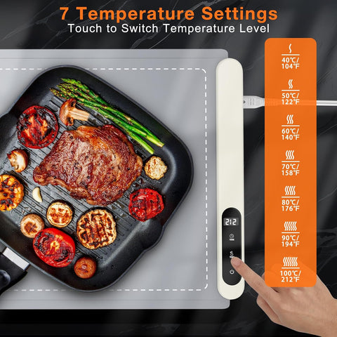 FYY Extra Large Warming Mat for Food, Rapid and Full Surface Heating Gray