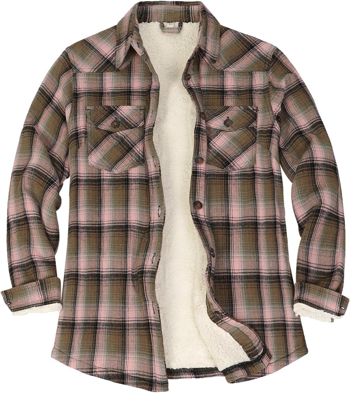 ThCreasa Womens Sherpa Lined Flannel Jacket with Hand Pockets