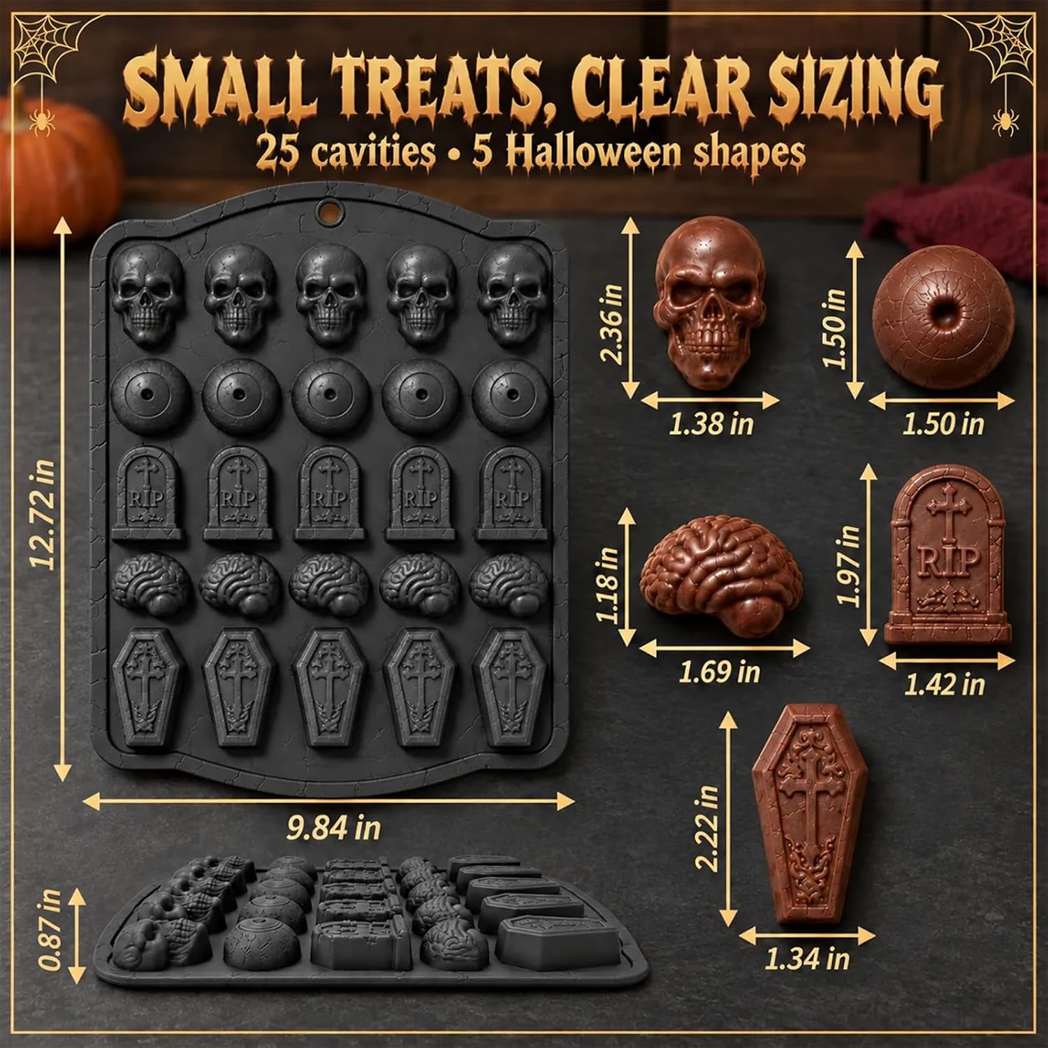 HKNMTT Skull Candy Chocolate Cake Pan 5-Shapes Halloween Silicone Mold