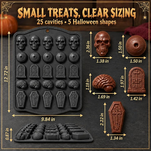 HKNMTT Skull Candy Chocolate Cake Pan 5-Shapes Halloween Silicone Mold
