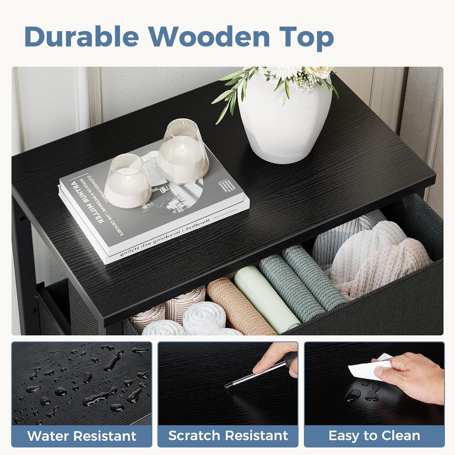 DUMOS 3 Drawer Nightstand for Bedroom, Small Night Stand Chest of Drawers