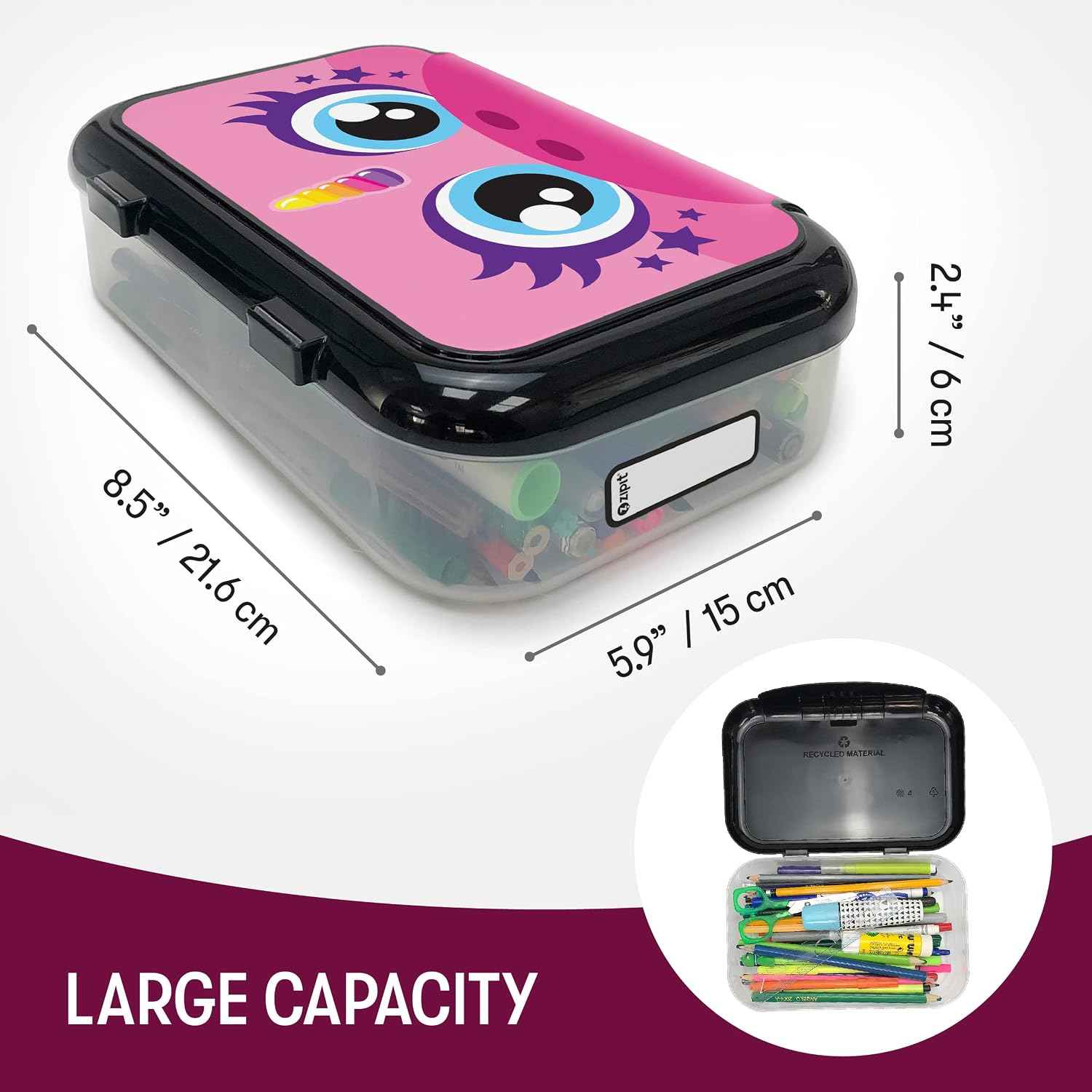 ZIPIT Recycled Plastic Pencil Box for Girls, Large Pencil Case, Unicorn