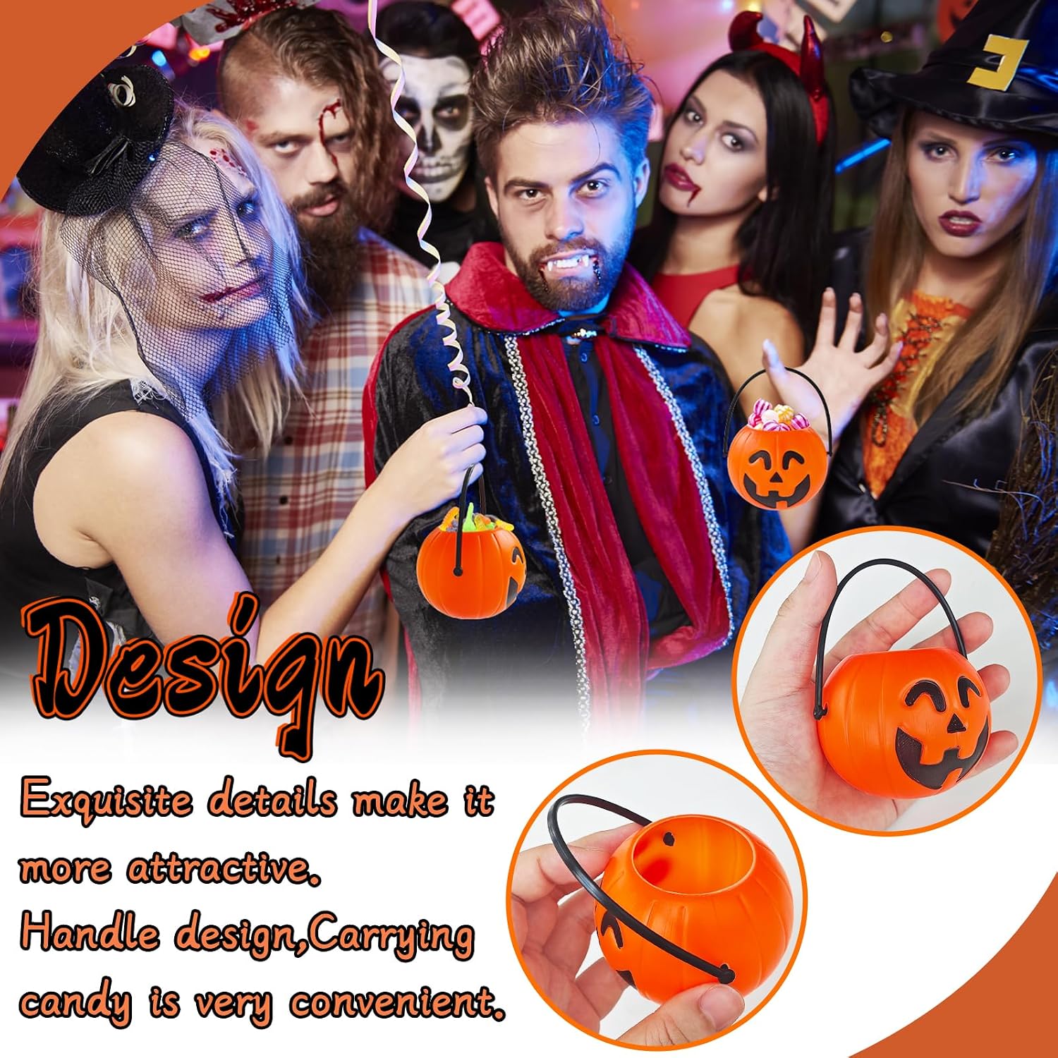 24 Pcs Mini Halloween Portable Pumpkin Bucket,2.8 In Plastic Pumpkin Candy Bucket,Trick or Treat Candy Pail Holder for Halloween Party Favor,Decoration Props