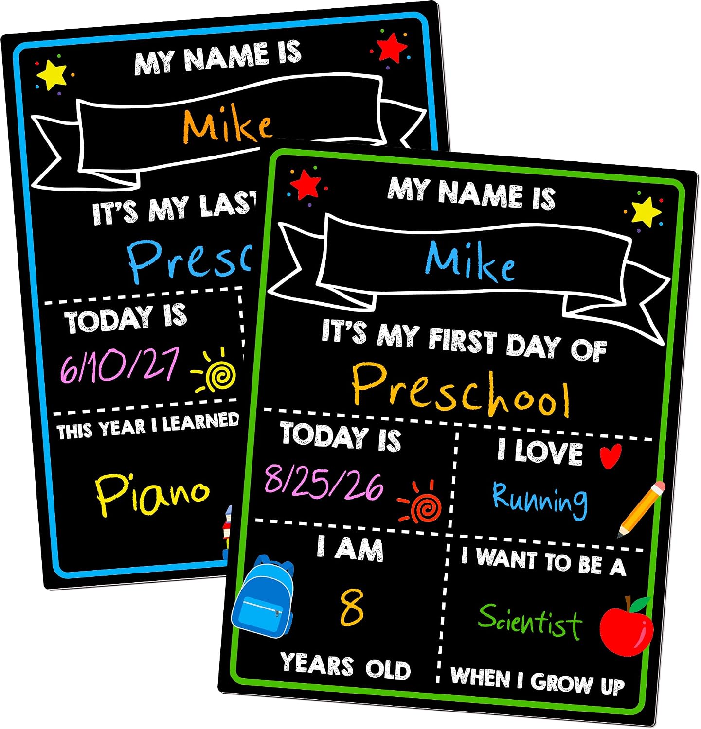 First Day of School Sign, 14 x 11 in Double-Sided & Reusable Board for Kids