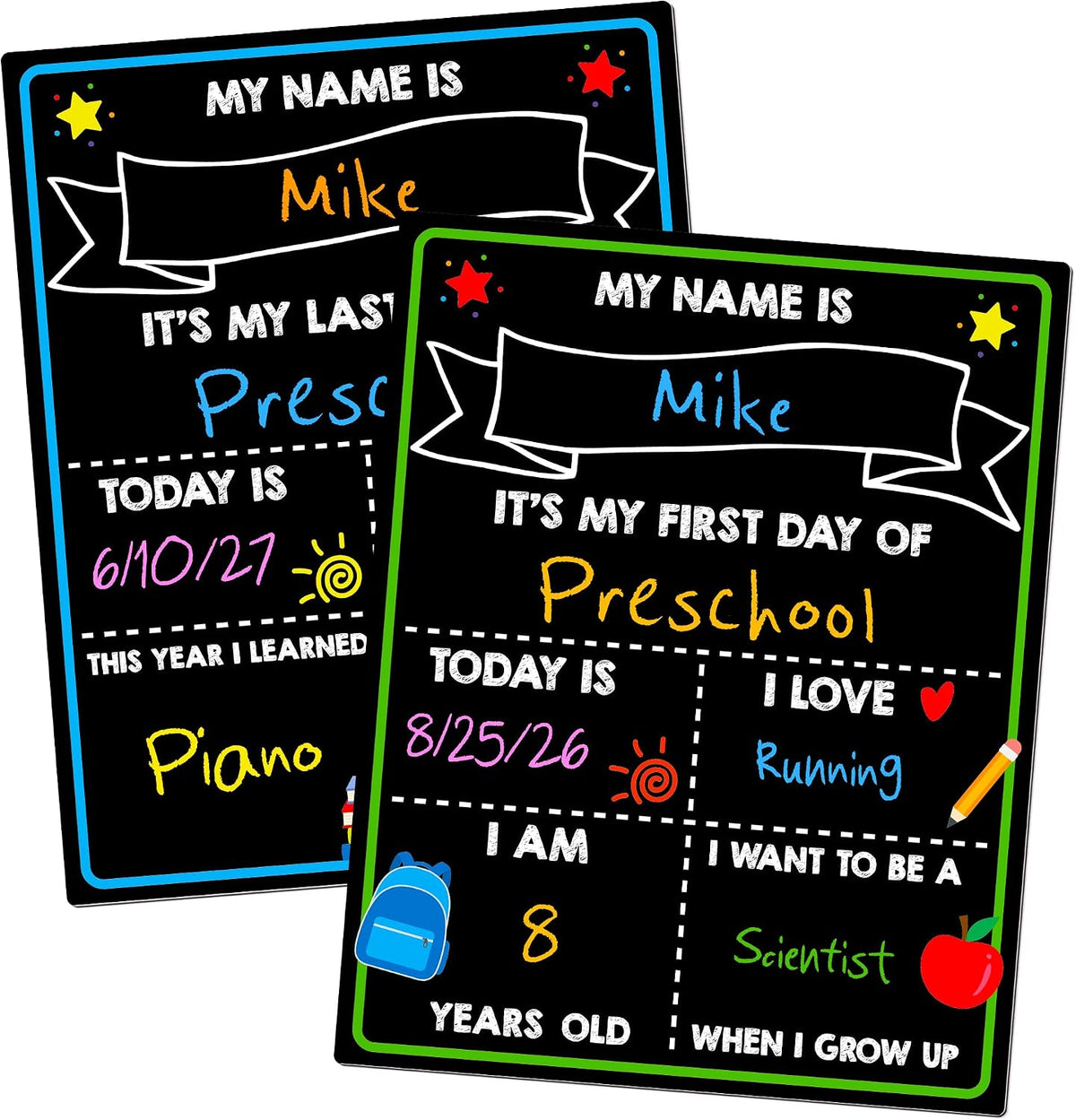 First Day of School Sign, 14 x 11 in Double-Sided & Reusable Board for Kids