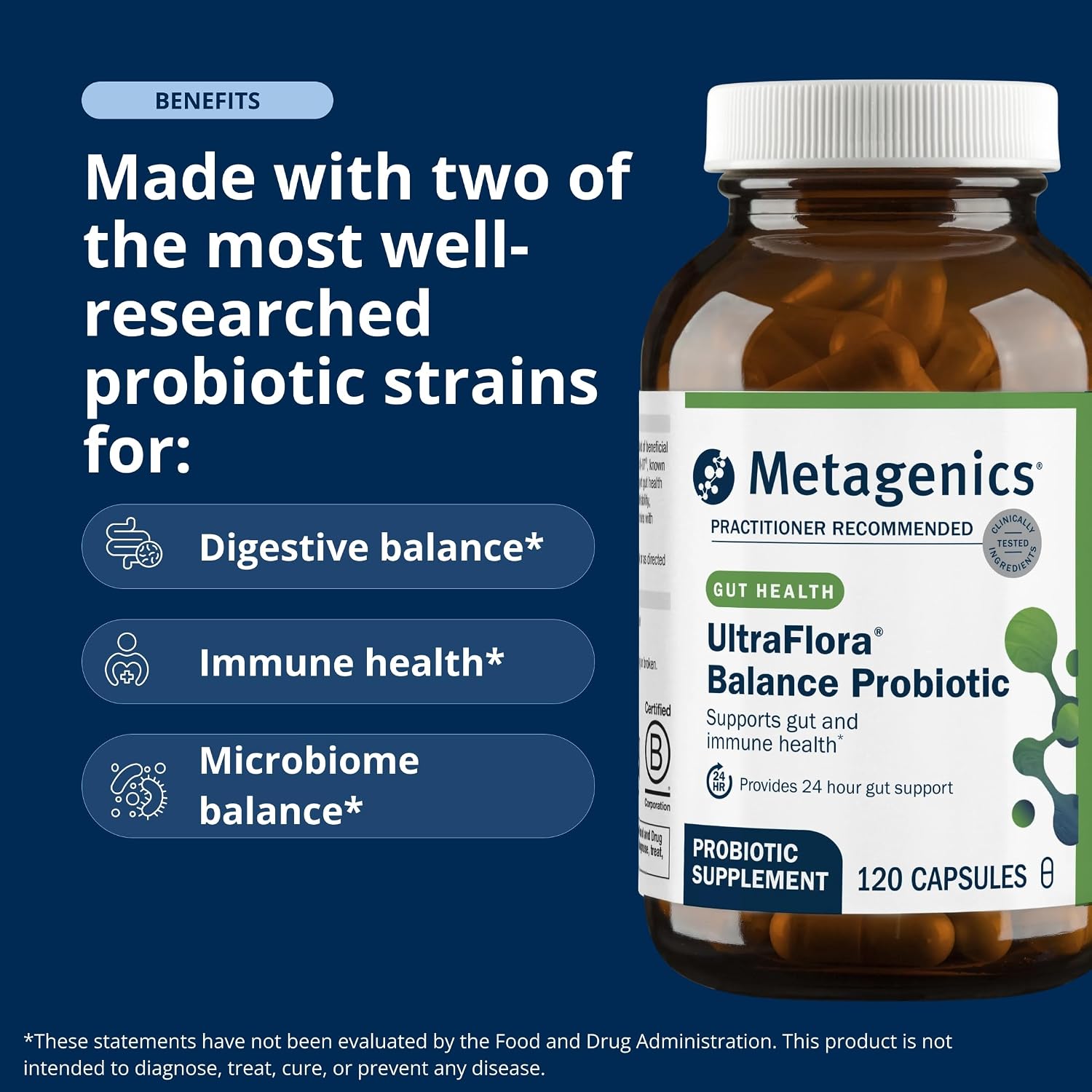 Metagenics UltraFlora Balance Probiotic Supplement, 120 Capsules