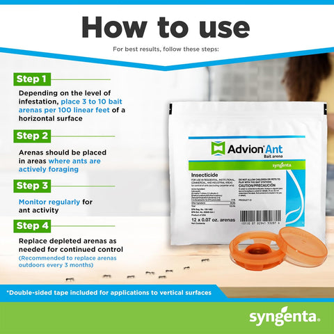 Advion Ant Bait Arena, 12-Count Bag, Effective Bait in A Small Plastic Arena for Easy Placement, Formulated with 0.1% Indoxacarb, Indoor and Outdoor Use, for Control of Most Major Ant Species (3)