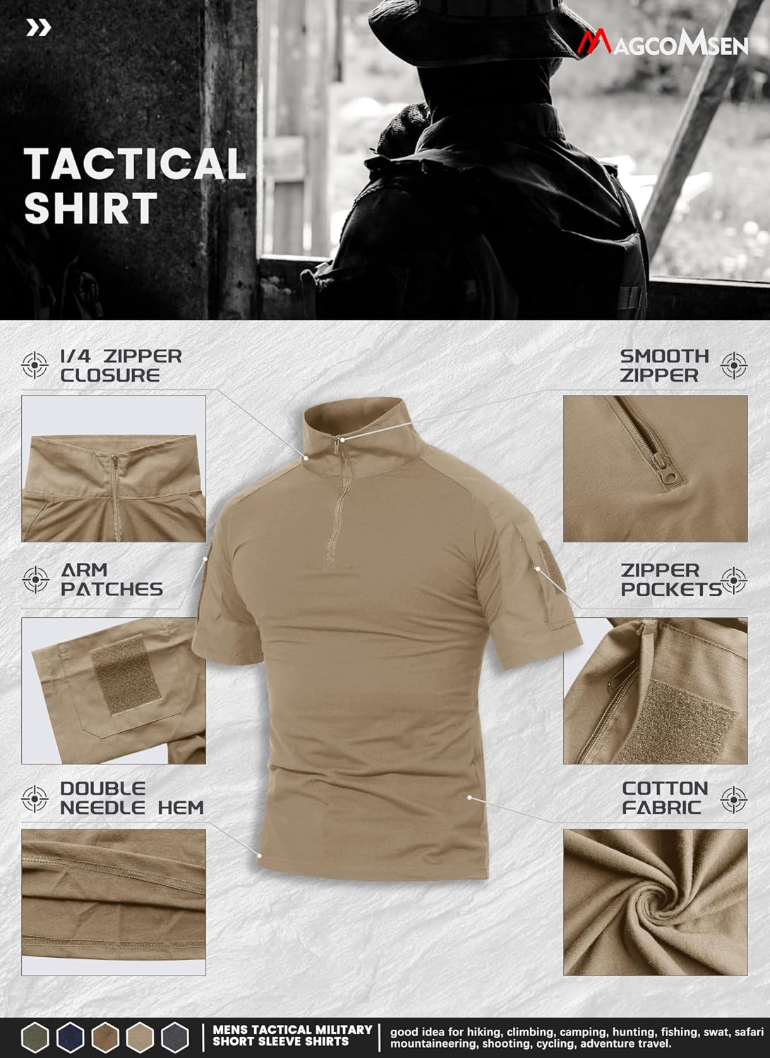MAGCOMSEN Men's Tactical Military Shirts 1/4 Zip Short Sleeve Slim Fit