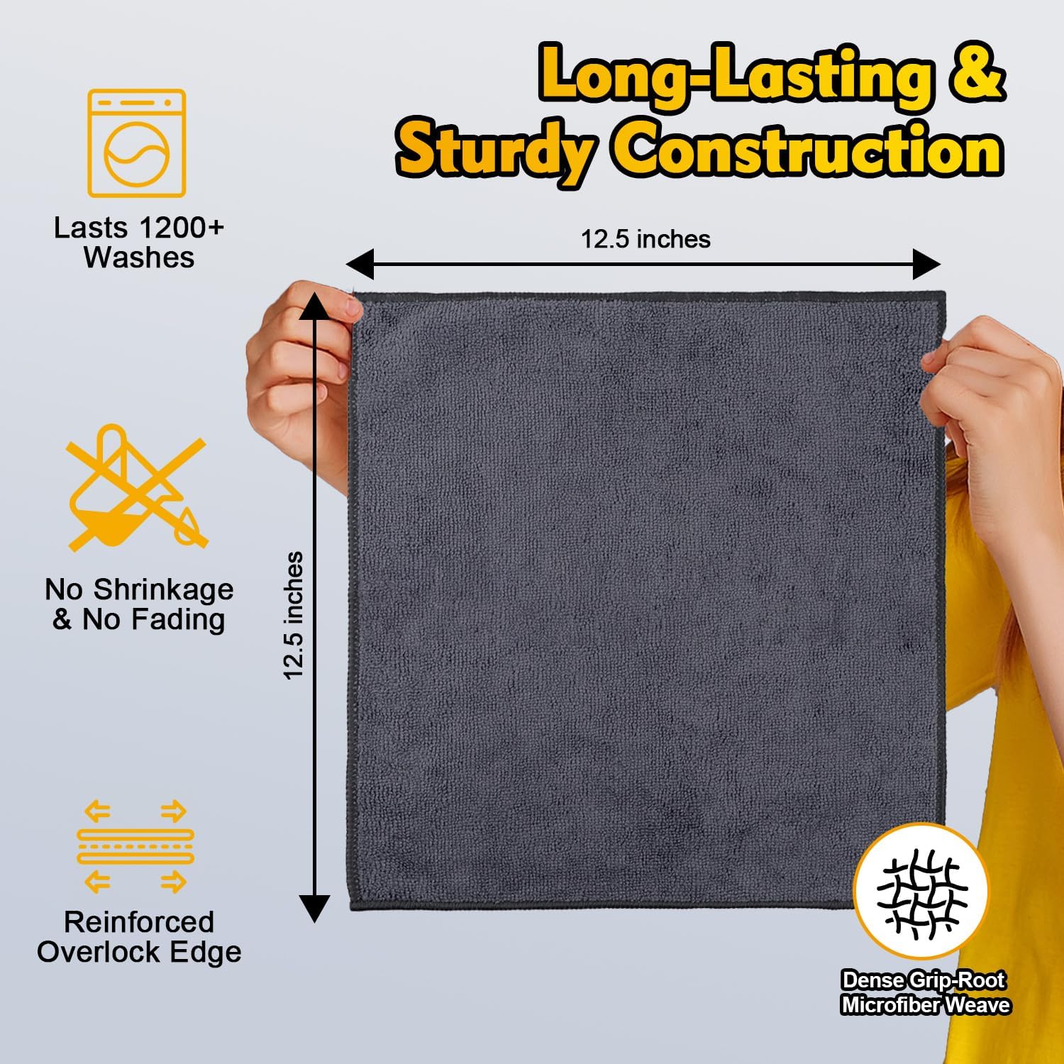 HOMEXCEL Microfiber Cleaning Cloth 12 Pack, 12.5 x 12.5 inch Microfiber Towels for Cars, Ultra Absorbent Washing Cloth, Lint Free Streak Free Cleaning Rags for Car, Kitchen, and Window (Grey)