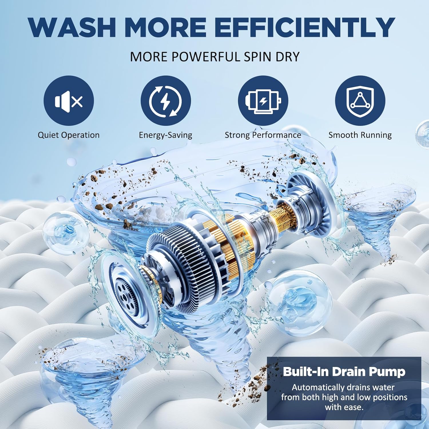 YASHE 17.6 lbs Portable Washing Machine, Full Automatic Compact Washer with Drain Pump, 10 Wash Programs, 8 Water Levels, LED Display, Portable Washer Machine for Apartment, RV, Dorm and Home