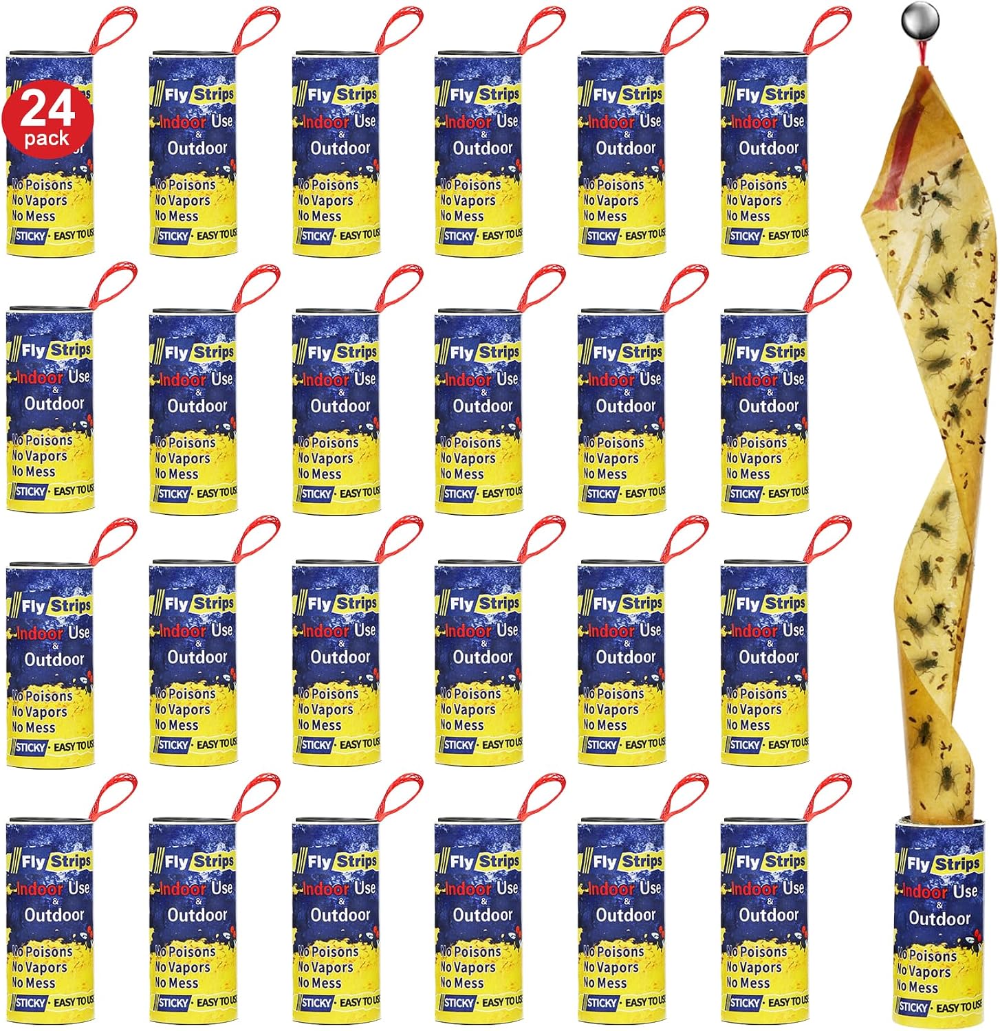 24 Pcs Fly Trap Strips Indoor Outdoor, Fruit Fly Paper Tape Sticky with Pin
