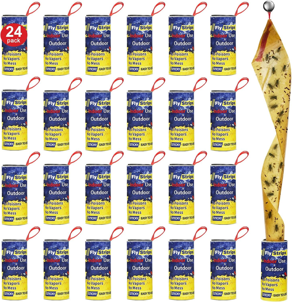 24 Pcs Fly Trap Strips Indoor Outdoor, Fruit Fly Paper Tape Sticky with Pin