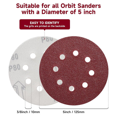 100PCS 5 Inch Sanding Discs 600 Grit Sandpaper for Orbital Sander