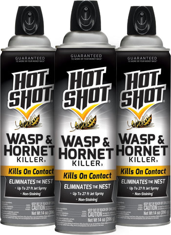 Hot Shot Wasp & Hornet Killer Aerosol Spray 14 Oz, Kills on Contact, 3 Pack