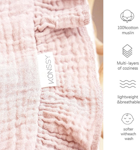 Konssy 100% Cotton Muslin Baby Blanket with Ruffle Trim for Girls, 43"x39"