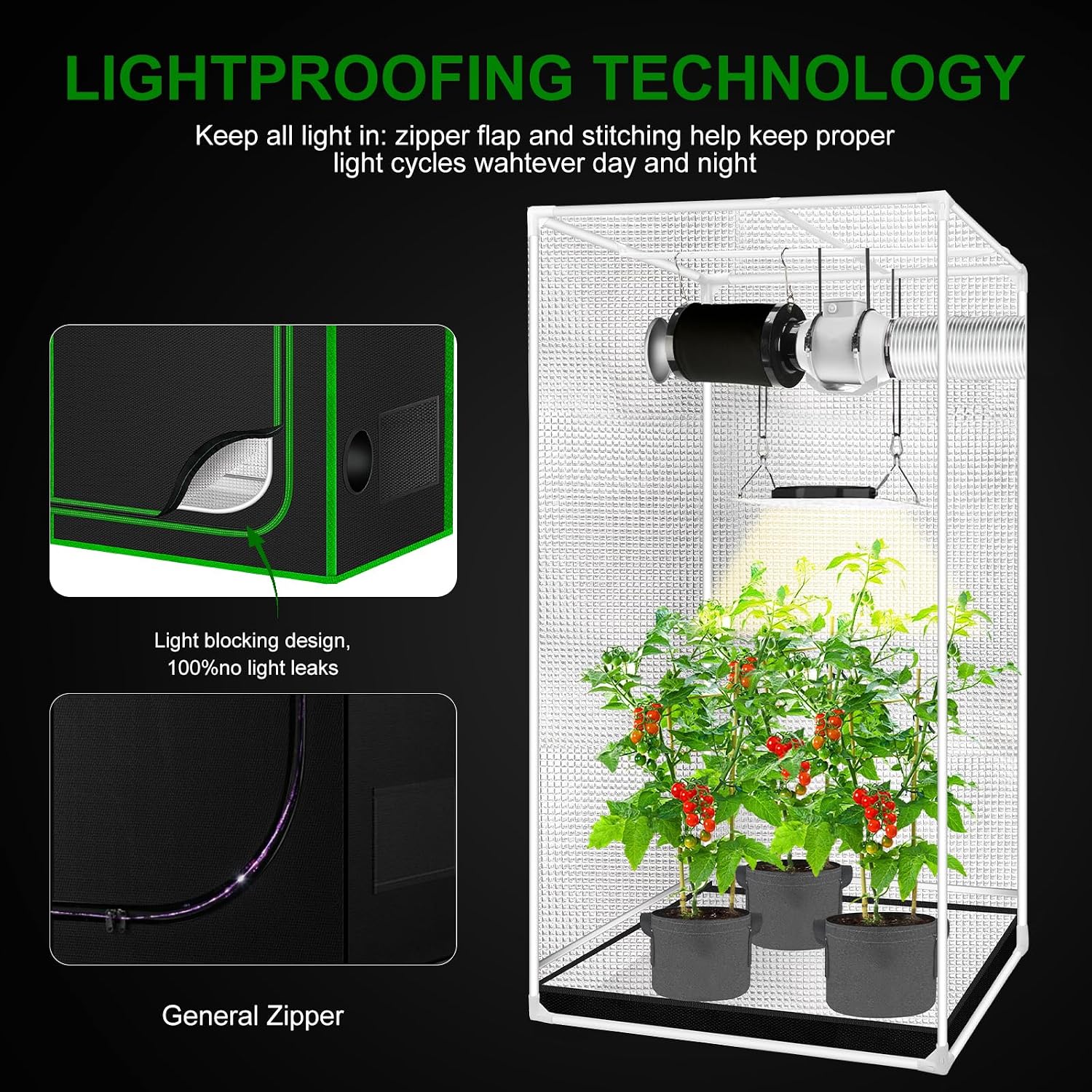 2x2 Grow Tent, 24"x24"x63'' High Reflective 600D Diamond Mylar Canvas with Observation Window and Floor Tray for Hydroponic Indoor Plant Growing