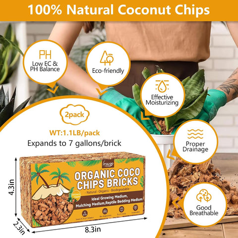 Legigo 2 Pack Coco Chips for Plants- 2.2lb Organic Coconut Husk Potting Mix