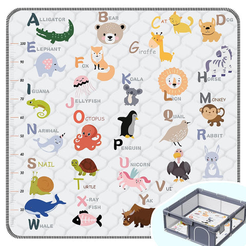 Baby Play Mat, Thick & Soft 50" X 50" Playpen mat (Animal Alphabet-A)