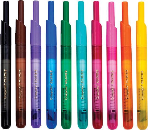 Crayola Clicks Retractable Tip Markers (10ct), Washable Cone Tip Art Marker Set, Cute Aesthetic School Supplies, Classroom Must Haves, Ages 3+ | Washable Cone Tip Art Marker Set, Cute Aesthetic School Supplies, Classroom Must Haves, Ages 3+