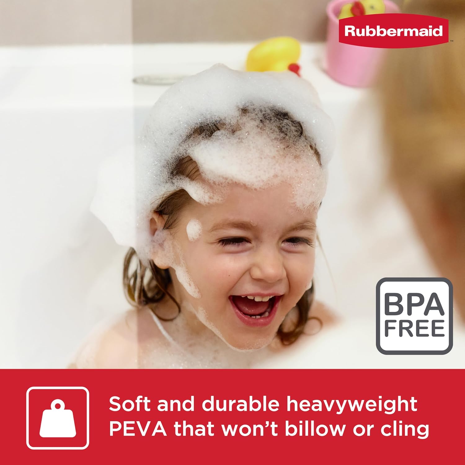 Rubbermaid Clear Shower Curtain Liner, Waterproof Heavyweight 8g PEVA Shower Liner for Bathroom, with Weighted Magnets and Rustproof Charcoal Gray Grommets, 70x72, Standard Size, Clear