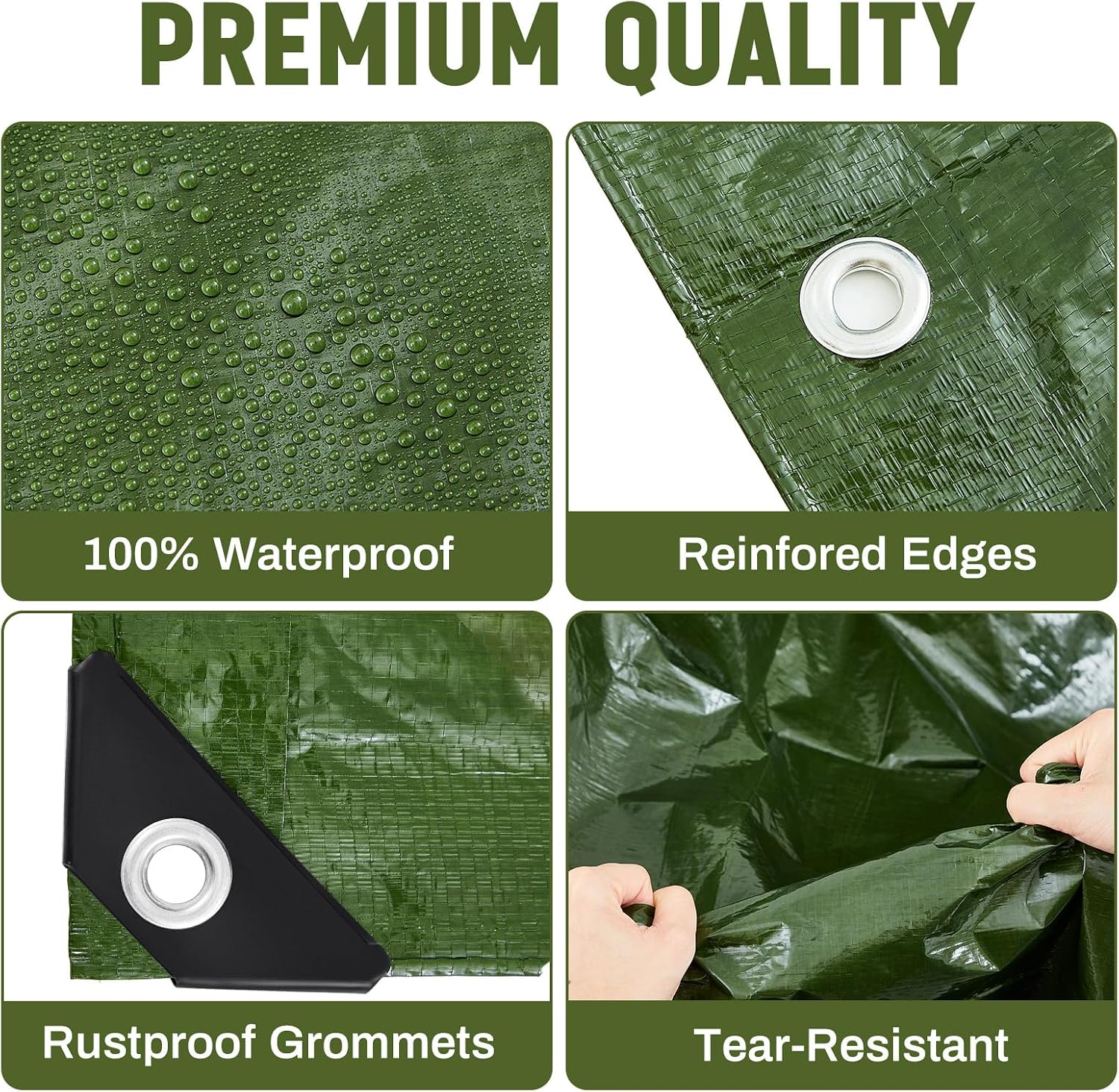 8 Pack 6 x 8 ft Army Green Tarps, 5.5 Mil Heavy Duty Waterproof Tarp