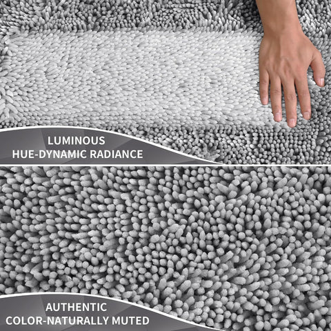 Yimobra Chenille Bathroom Rugs Non Slip, Extra Thick Soft Absorbent Bath Rug, Machine Washable Quick Dry Bath Mat for Bathroom Floor, Tub and Shower, Home Decor Accessories, 24x17, Light Grey