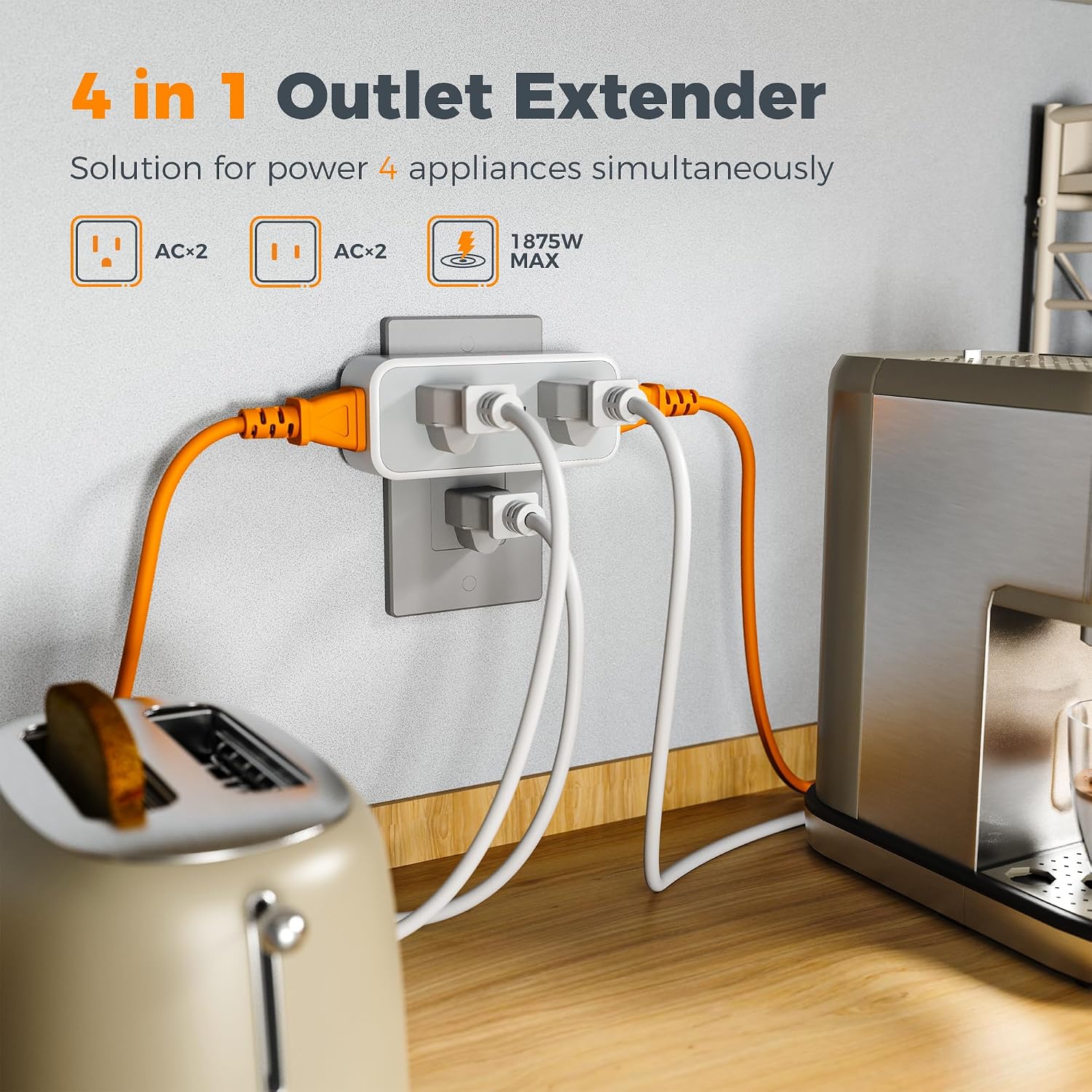 TESSAN Wall Outlet Extender, Multi Plug Mini Wall Expander, Grey