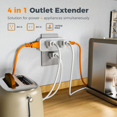 TESSAN Wall Outlet Extender, Multi Plug Mini Wall Expander, Grey